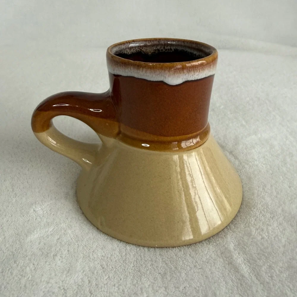 Vintage Brown Drip Glaze No Spill‎ Travel Wide Bottom Ceramic Pottery Coffee Mug